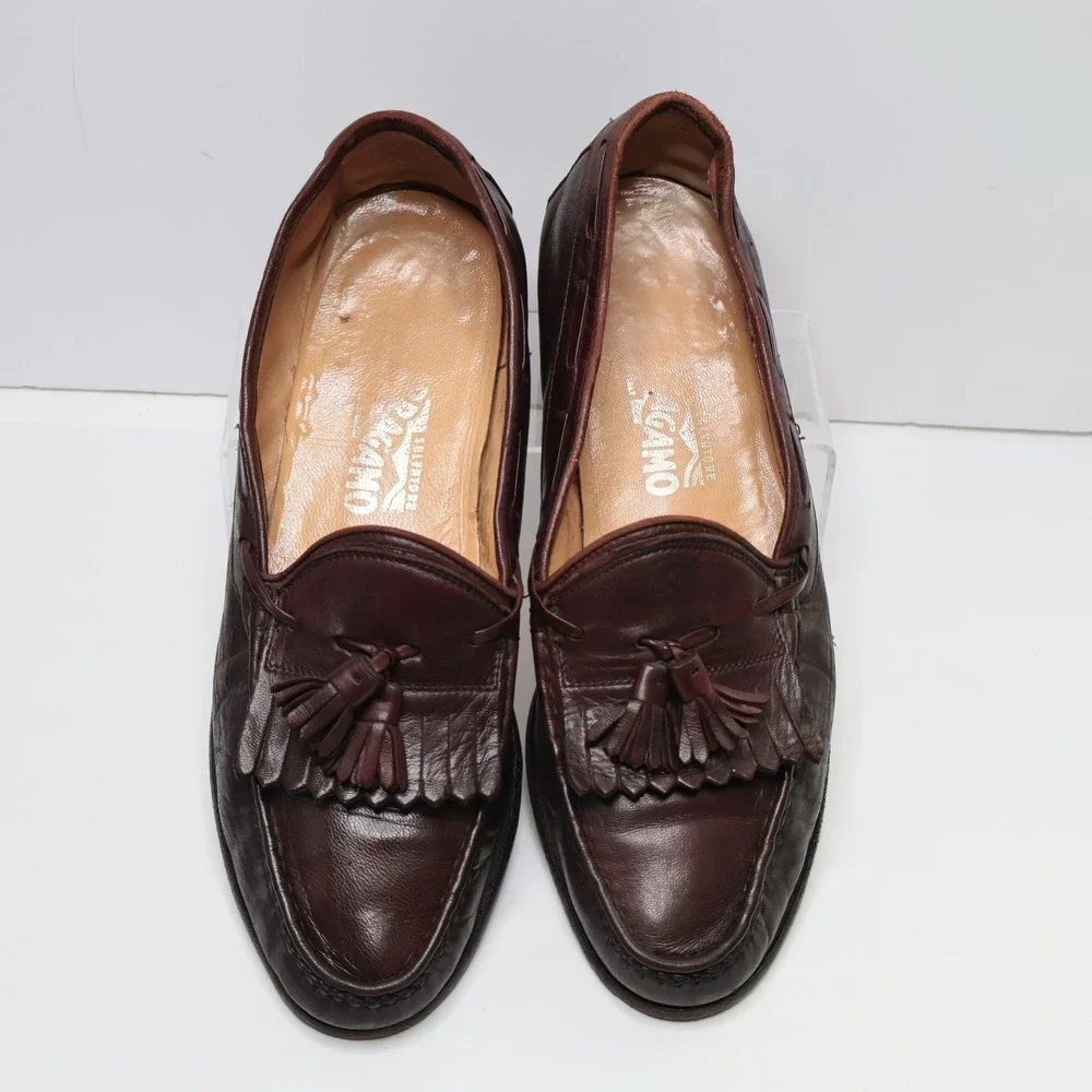 Salvatore Ferragamo Brown Leather‎ Tassel Kiltie Loafers 2059 B 10.5 Mens Shoes